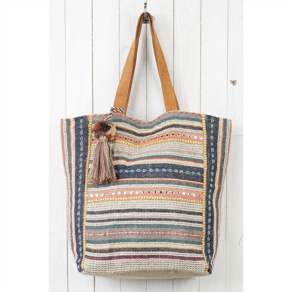 Jaxie’s Unique Handbags - Striped Jute Shopper Bag